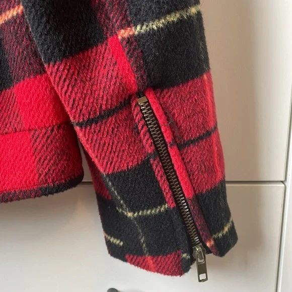 Forever 21 Premium Label Red Plaid Moto Jacket S - Picture 7 of 9